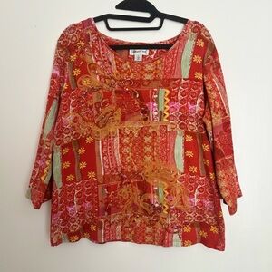 Boho Crazy Quilt Coldwater Creek 100% cotton Top